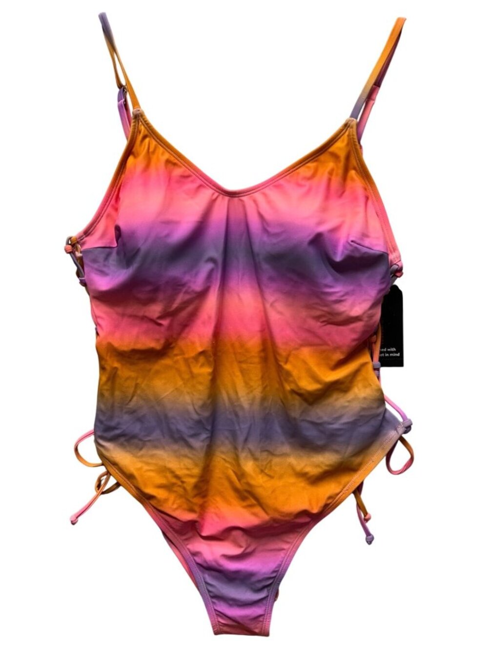 No Boundaries XL (15-17) Lace-Up One-Piece Swimsuit Multicolor Ombre